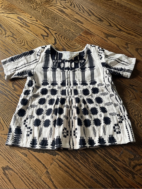 Ace & Jig Tops - Ace & Jig Black and Cream 100% Cotton Artisan Geometric Short Sleeve Blouse